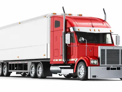 Detailed Long Hood Red Truck 3D model