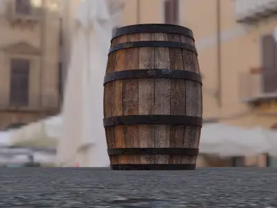 Wooden barrel Low-poly 3D model 38