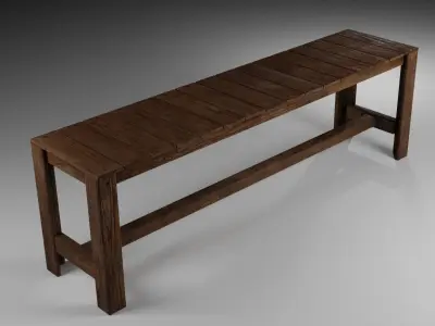 Wooden bench Low Poly game-ready asset Low-poly 3D model