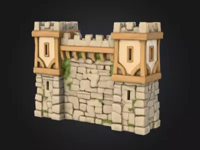 Whimsical Medieval Village Wall Section Low-poly 3D model