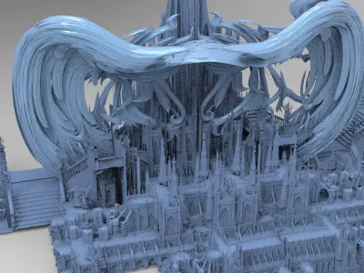 Steampunk pendulum Harp citadel 3D model