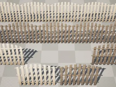 Wooden House Fence rustic village old Low-poly 3D model