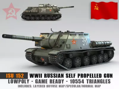 Low Poly ISU 152 self propelled gun Low-poly 3D model