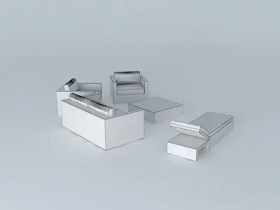 Sofa, armchair, lounge chair and table Wicker center Free 3D model
