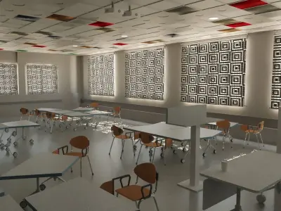 Colorful Dynamic Learning Classroom with animated roller shades 3D model