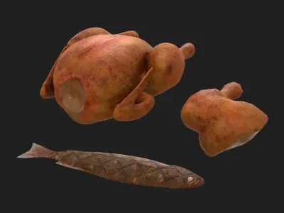 Meat 14 Piece Set - Steak Sausage Rib Fish Chicken Low-poly 3D model