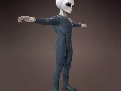 Grey Alien 3D Model T-Pose Low-poly 3D model
