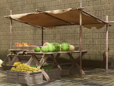 Medieval Fruit Shop Low-poly 3D model