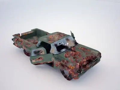  green classic smashed car 3d model 3D model