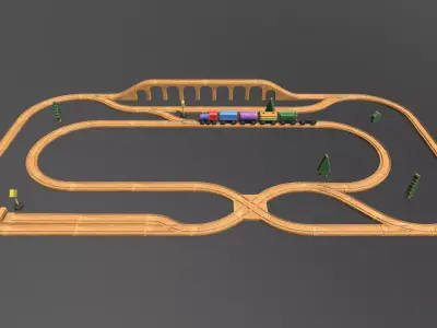 Wooden Toy Train Set Low-poly 3D model