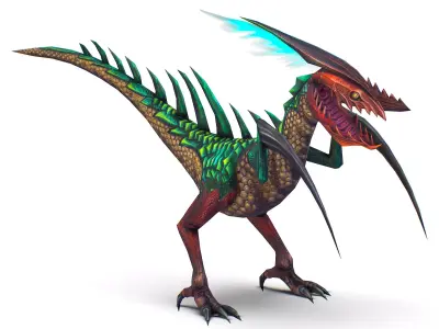 Low Poly Monster Green Alien Dino Low-poly 3D model