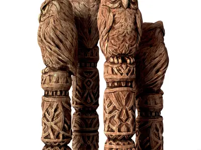 Wooden Totem Owl Pole Low-poly 3D model