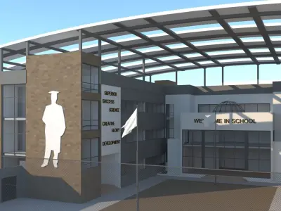 high school exterior 3D model