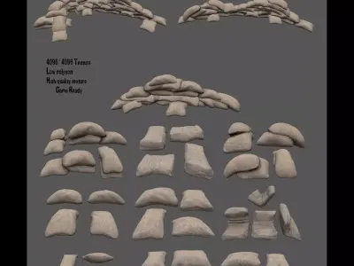 sandbag set pile of sacks Low-poly 3D model