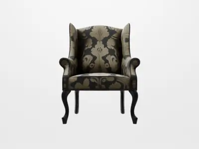 Vintage Damask Print Black and Beige Arm Chair Traditional Low-poly 3D model