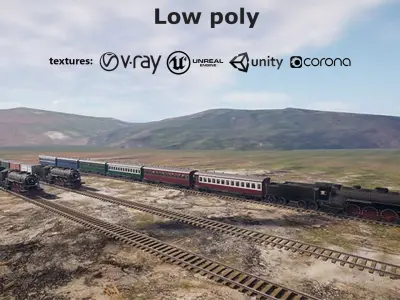 locomotive  animation passenger car with interior Low-poly 3D model