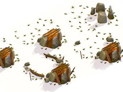 Handpaint Cartoon Stone Building House model Low-poly 3D model