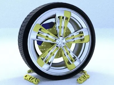 ORTAS CAR RIM 38 GAME READY RIM TIRE AND DISC 3D model