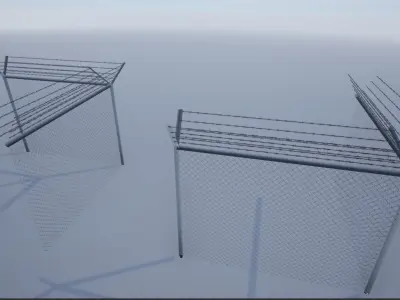 Lowpoly Modular Barbed Wire Fence Low-poly 3D model