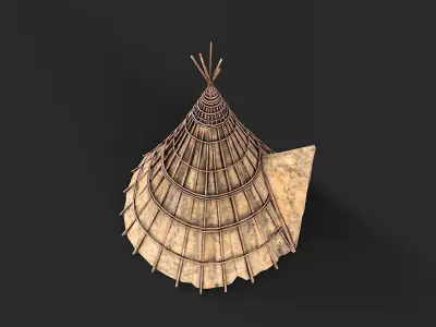 Primitive Wood and Fabric Tent Shelter 8 Low-poly 3D model