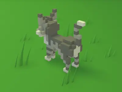 Voxel Cartoon Cat game ready Low-poly 3D model
