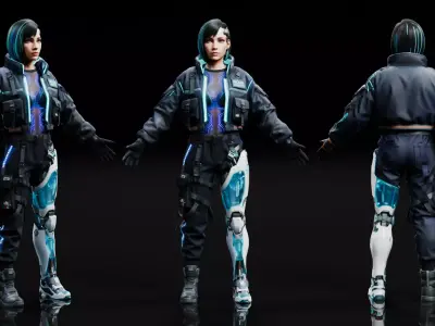 Cyberpunk Female Cyborg - Rigged  Low-poly 3D model