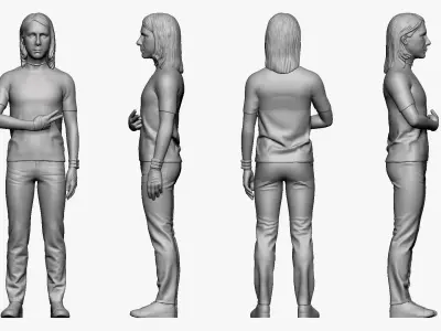 001253 guy with long hairs in rock t-shirt 3D model