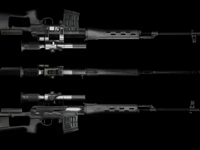 GAME READY DRAGUNOV SVD RIFLE PBR RIGGED Low-poly 3D model