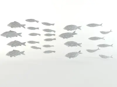 Fish Flock Lowpoly Sealife Bass Pollad Plaice Pouting Fishes  Low-poly 3D model