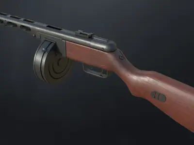 PPSh-41 Soviet submachine gun Low-poly 3D model