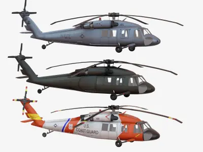 Bundle 3x UH-60 BlackHawk Low-poly 3D model