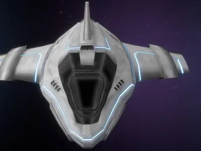 Low Poly Spaceship futuristic flying in sky Low-poly 3D model