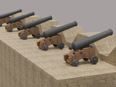 Cannon-Low poly cannon on wooden cart Free 3D model