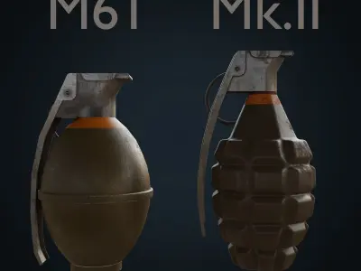 Grenades game-ready grenade Low-poly 3D model