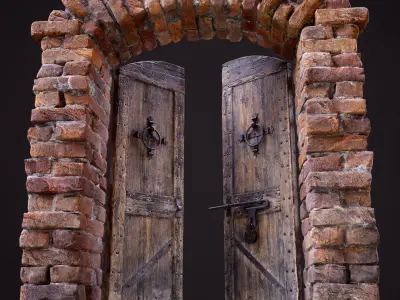 Old Medieval Door with an Arch Low-poly 3D model