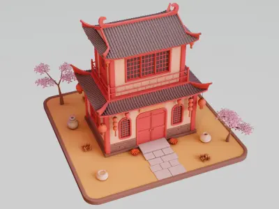 Stylized Chinese House 01 Low-poly 3D model