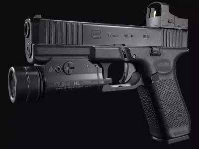 Glock 17 with attachments Low-poly 3D model