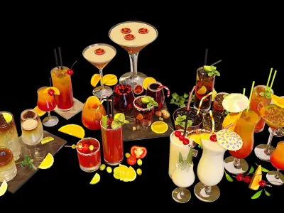 Cocktail Liquid and Glass Set 3D model