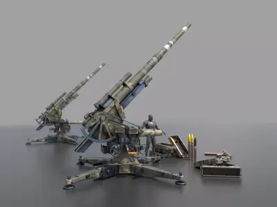 Flak 88 mm anti air craft and anti Tank with ammo Low-poly 3D model