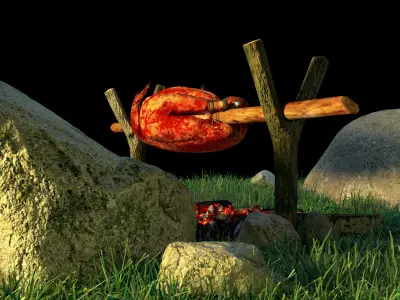 Chicken roasted on grill 3D model