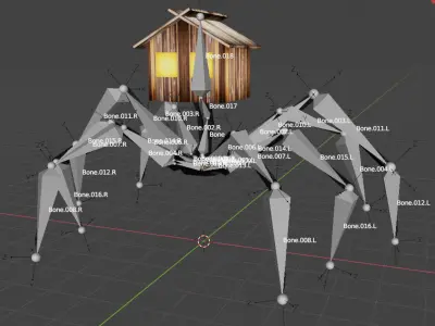 Spider House Head 3D Low-Poly Model Rigged Low-poly 3D model