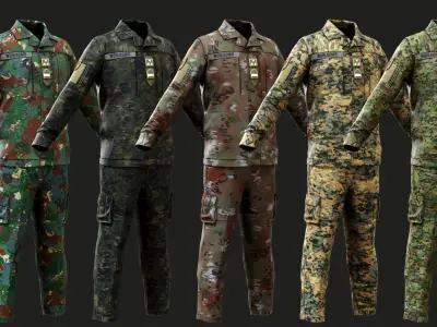 Austrian Armed Forces Shirt Pants -12 Color Game-Ready Low-poly 3D model