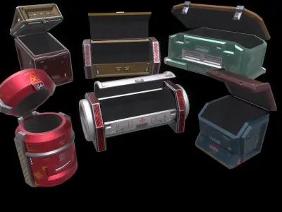 6 Models Scifi Crate Pack Openable Door Low-poly 3D model