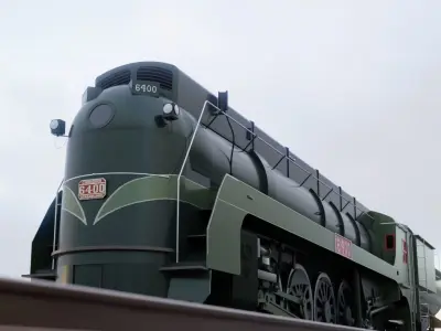 Streamlined Steam Locomotive and Tender - Vintage Train 3D model