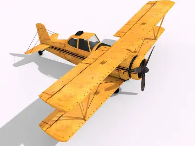 2 Lowpoly Airplanes vintage biplane Low-poly 3D model