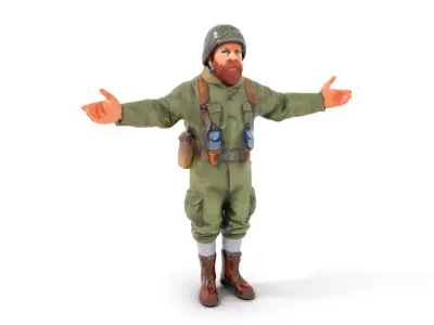 World War Soldier Character Model  Rigged and Animated Low-poly 3D model