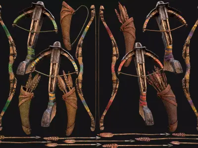 Bow Crossbow Quiver Arrows Archer Medieval Set Low-poly 3D model