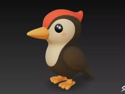 Cartoon Plush Woodpecker Low-poly 3D model