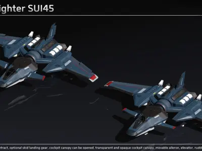 Scifi Fighter SUI45 Low-poly 3D model