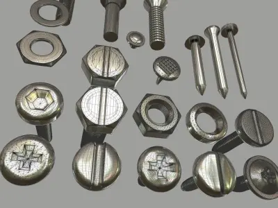 metal nut and bolt Pack 3D model